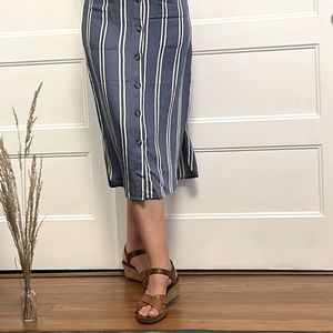 Marine Layer Tess Midi blue/white striped skirt, size 6 (NWT), 100% tencel